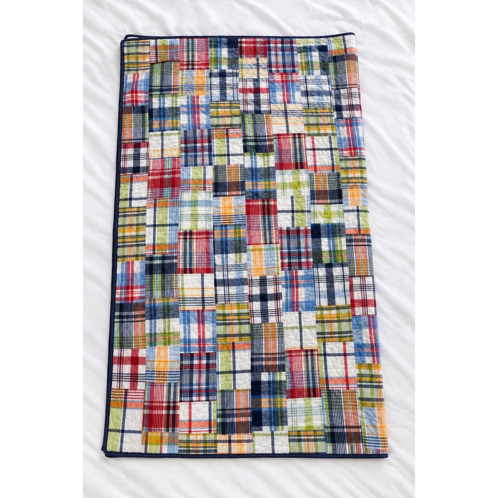 Pottery Barn Kids Twin Madras Plaid Patchwork Reversible Cotton Quilt